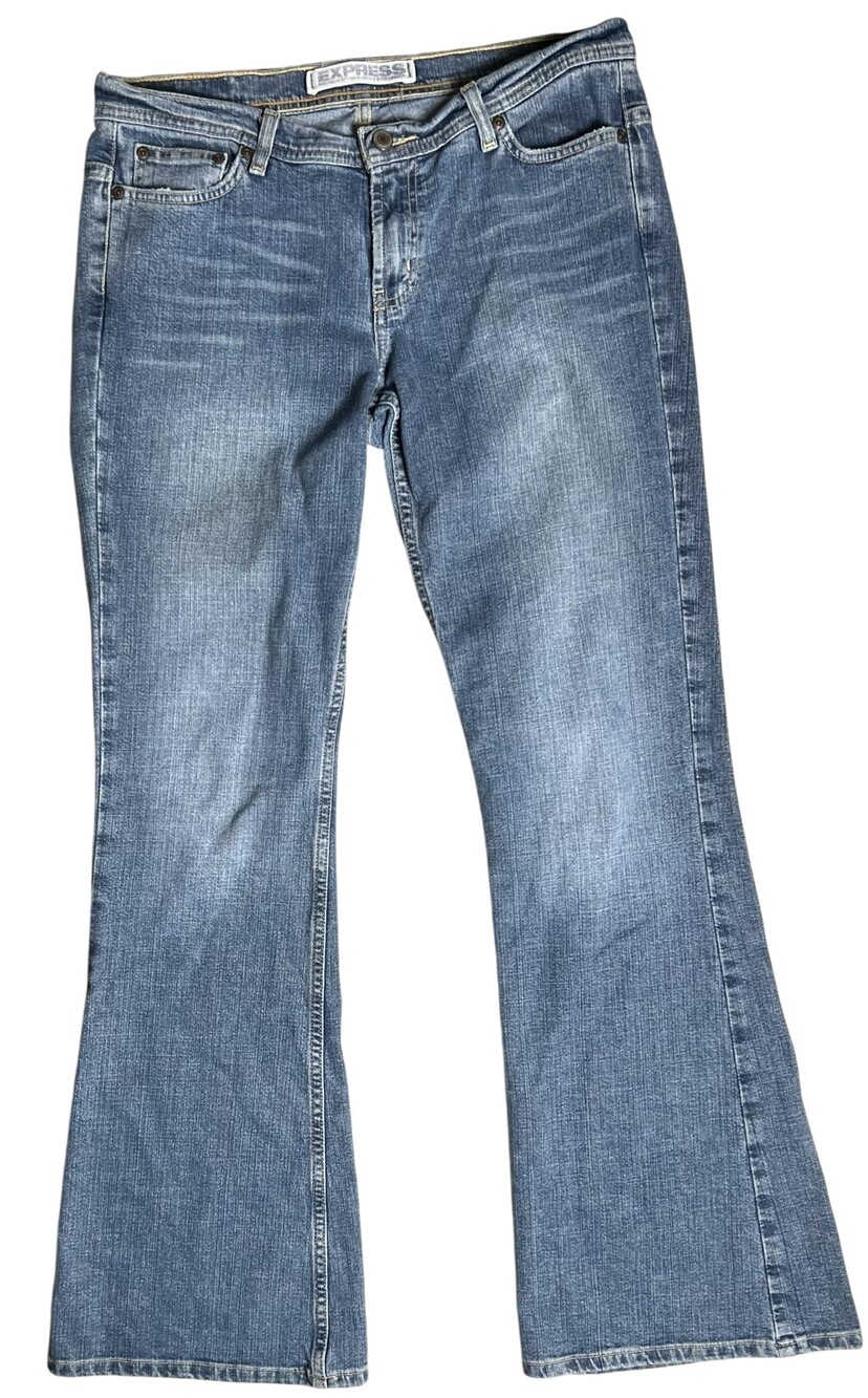Express Pants Womens 10 Blue Bootcut Ankle Denim Stretch Pockets Casual